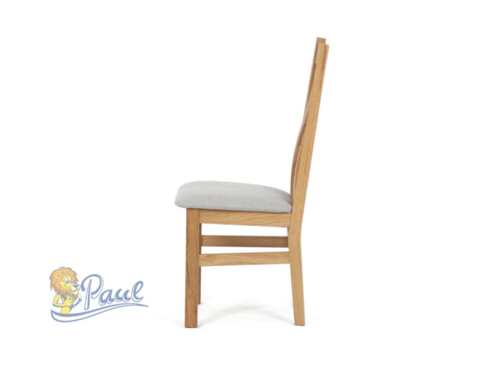 Dřevěná jídelní židle, potah stříbrná látka, masiv dub, přírodní odstín