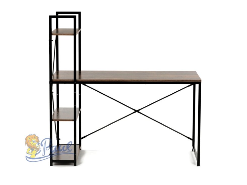 Stůl pracovní s regálem, MDF, dekor staré dřevo, černý kov