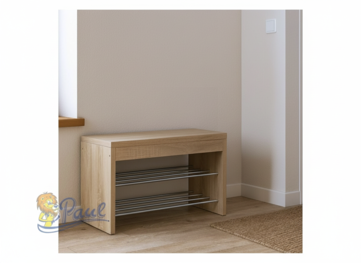 Botník, 2 kovové chromované police, MDF, 3D dekor dub sonoma