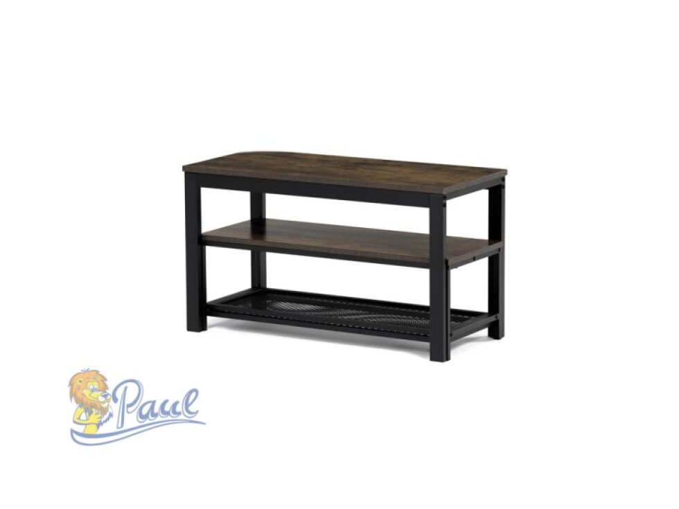 Botník 2 police, MDF dekor staré dřevo, kov - černý matný lak