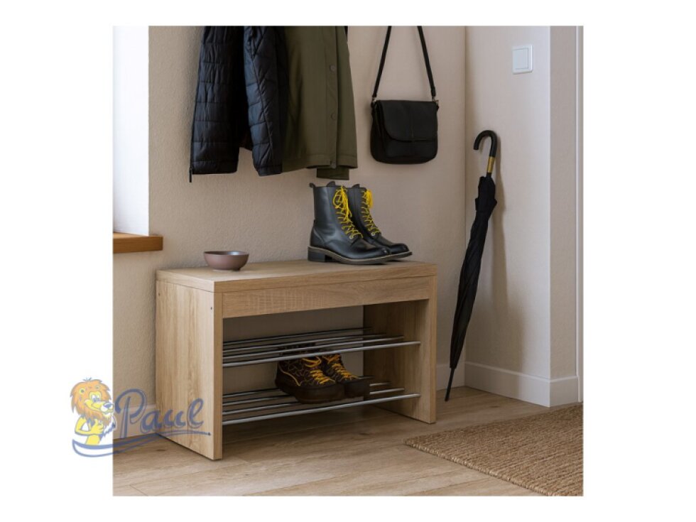 Botník, 2 kovové chromované police, MDF, 3D dekor dub sonoma