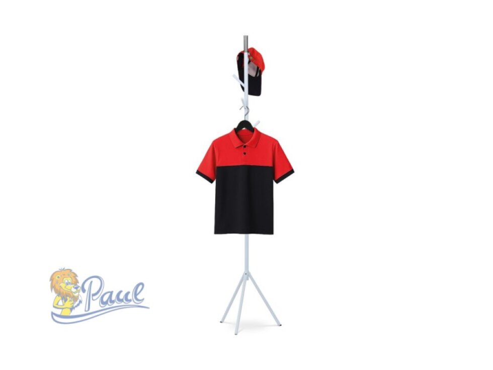 Věšák stojanový, výška 179 cm, kovová konstrukce, bílý matný lak, nosnost 6 kg