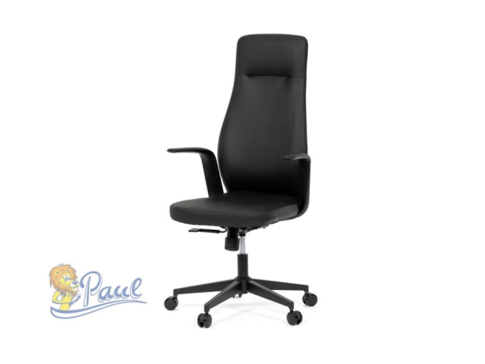 Kancelářské křeslo, černá ekokůže, houpací mechanismus s aretací ve 3 polohách, kovový kříž, kolečka pro tvrdé povrchy