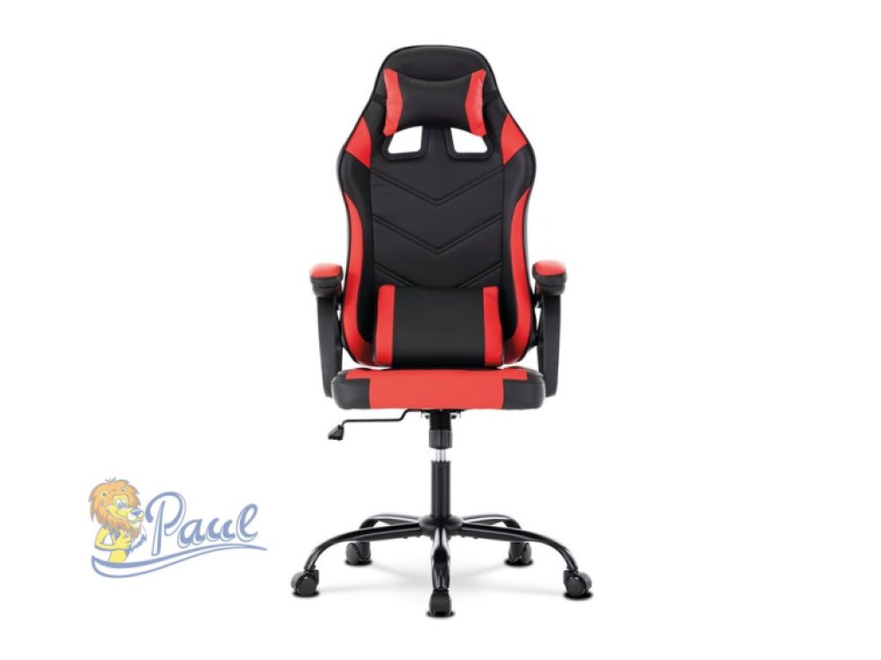 Herní křeslo, červená a černá ekokůže, houpací mechanika, opěrák 135°