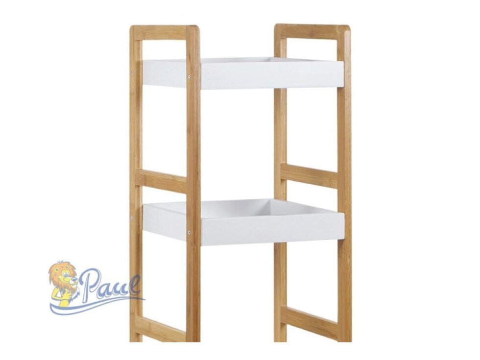 Regál, 5 polic, masiv bambus, přírodní odstín, MDF, bílý matný lak, nosn. 15 kg