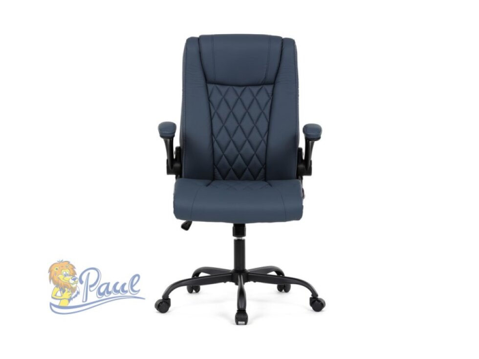 Křeslo kancelářské, tmavě modrá ekokůže, kovový kříž, kolečka na tvrdé podlahy