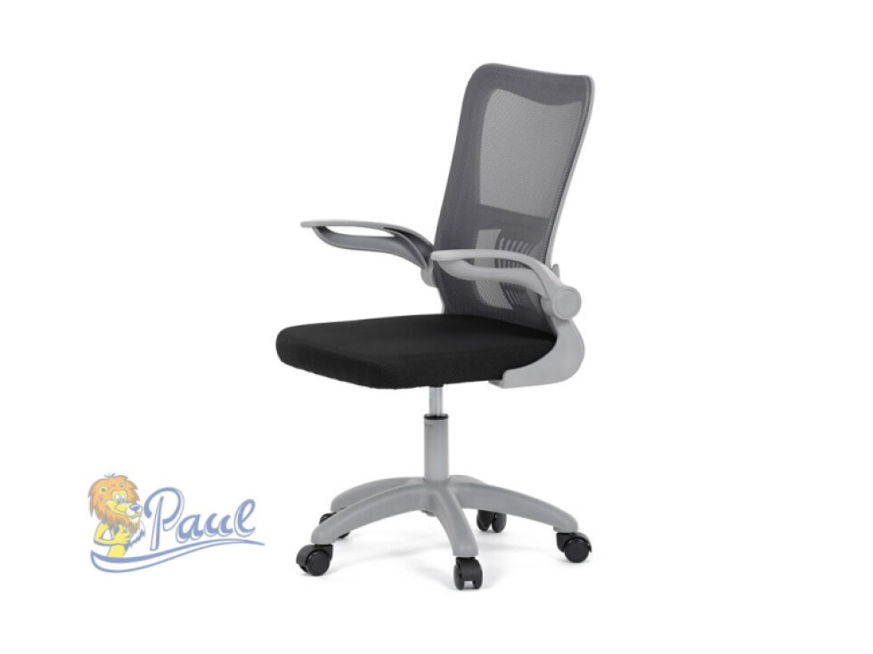 Kancelářská židle, tmavě šedá síťovina, šedý plast, kolečka na tvrdé podlahy