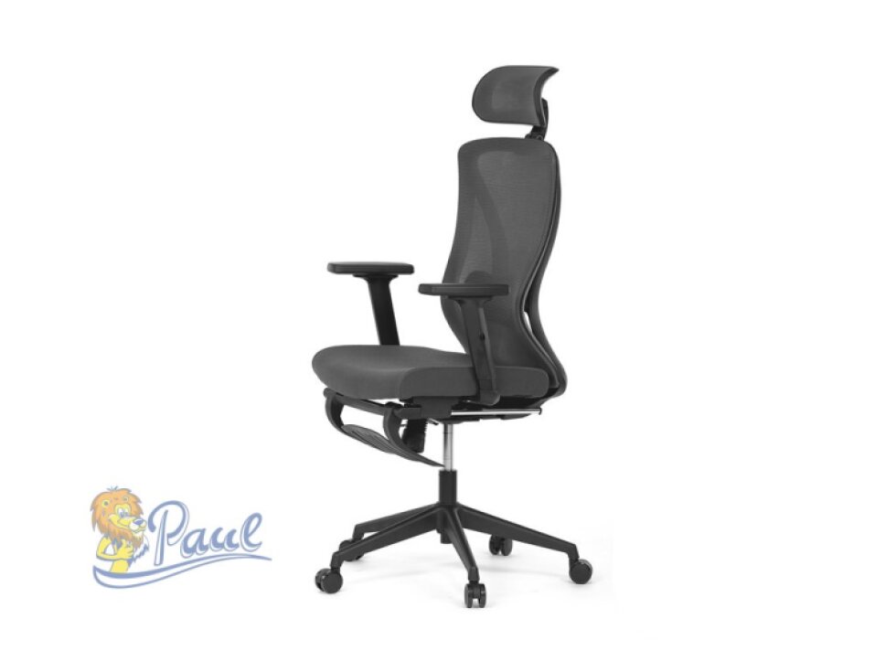 Kancelářská židle, šedá MESH, plastový kříž, opěrka nohou, posuvný sedák, 2D područky