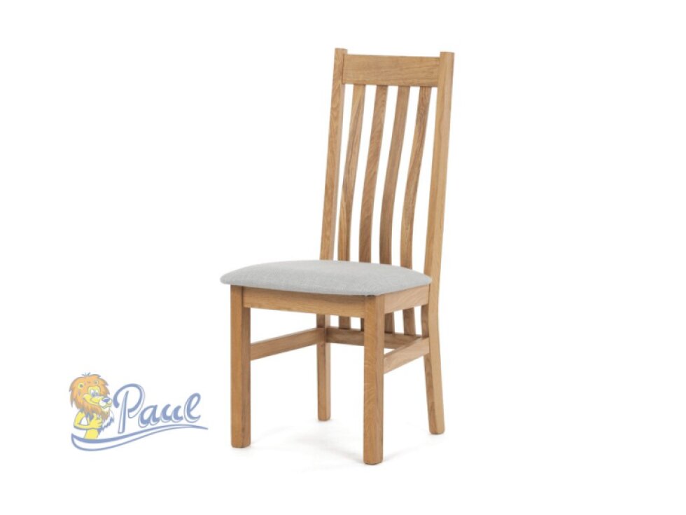 Dřevěná jídelní židle, potah stříbrná látka, masiv dub, přírodní odstín