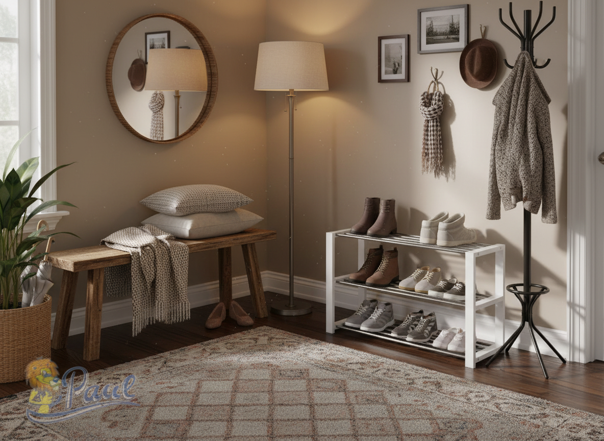 Botník, 3 kovové chromované police, masiv kaučukovník, bílý matný lak