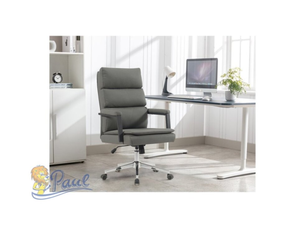 Židle kancelářská, šedá ekokůže, kříž kov chromový, houpací mechanismus, čalouněné područky