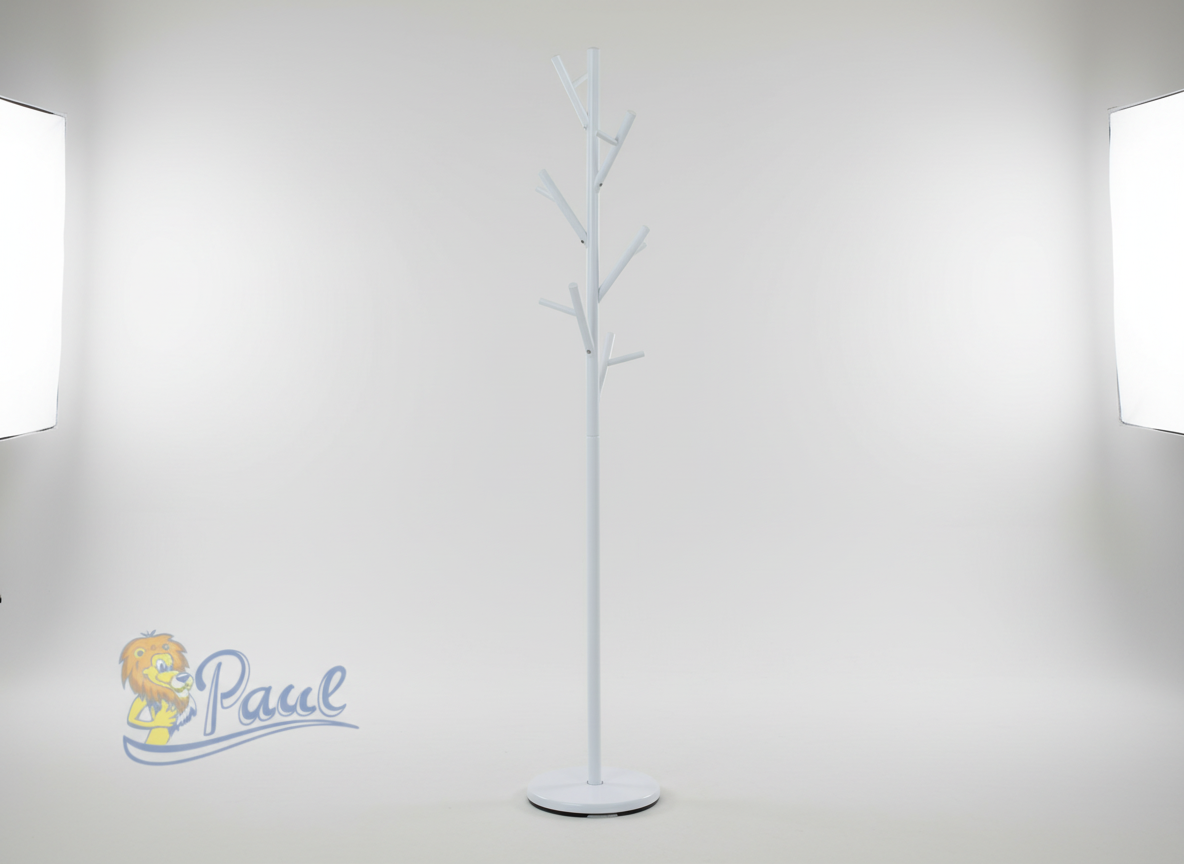 Věšák stojanový, kovová konstrukce, bílý matný lak, výška 170 cm, nosnost 10 kg