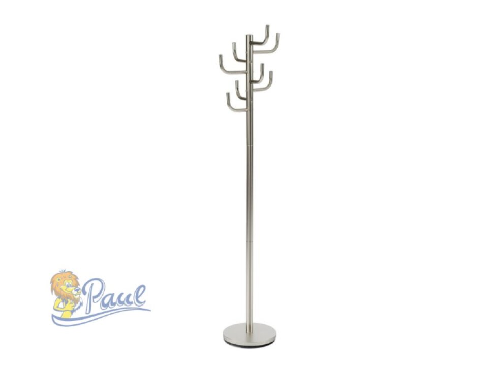 Věšák stojanový, kovová konstrukce, broušený nikl, výška 175 cm, nosnost 10 kg