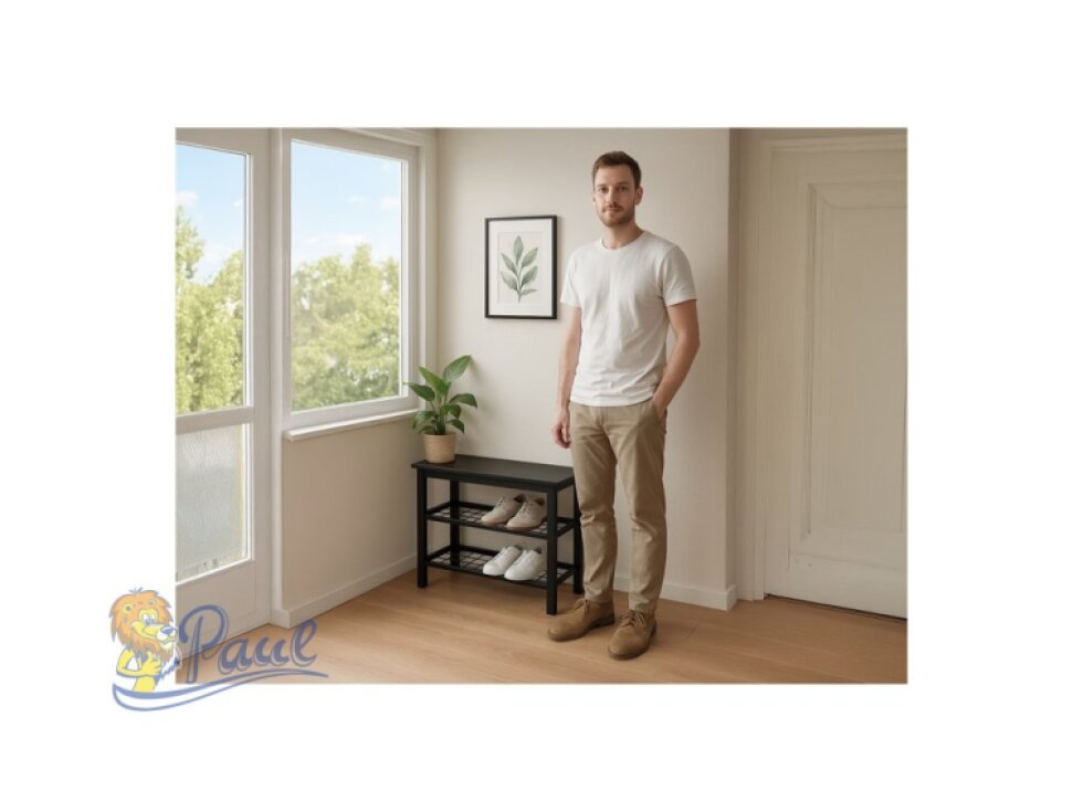 Botník 2 police, bez potahu, kov - černý matný lak