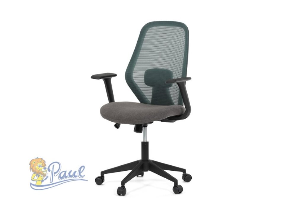 Židle kancelářská, látka zelená, houpací mechanismus, kolečka pro tvrdé povrchy