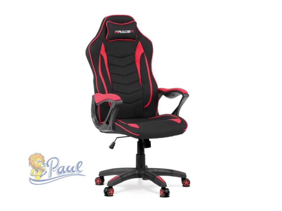 Herní křeslo, houpací mechanismus, černá látka, KA-G408 RED