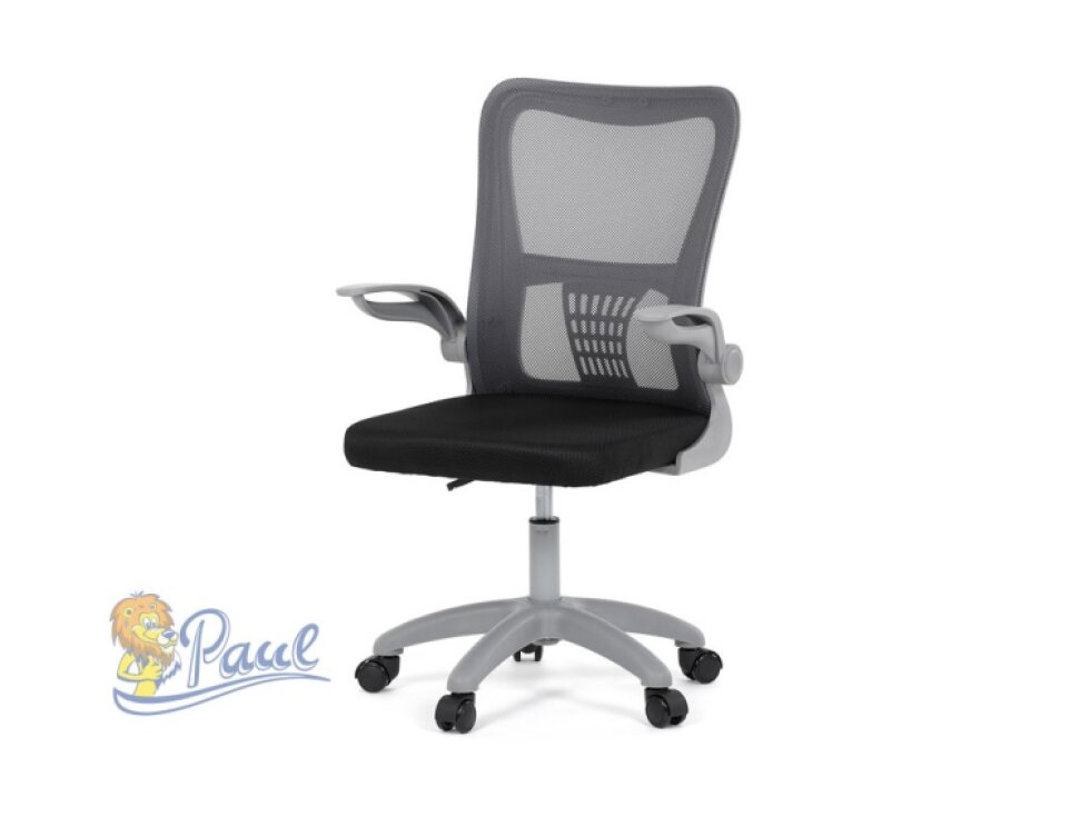 Kancelářská židle, tmavě šedá síťovina, šedý plast, kolečka na tvrdé podlahy