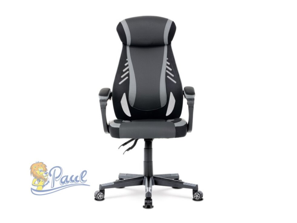 Herní křeslo, šedá, černá ekokůže a černá látka a síťovina MESH, PCA mech