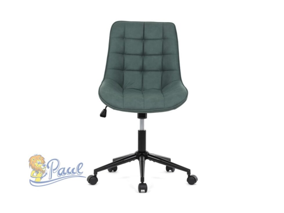 Židle kancelářská, zelená látka v dekoru broušené kůže, černý kovový kříž