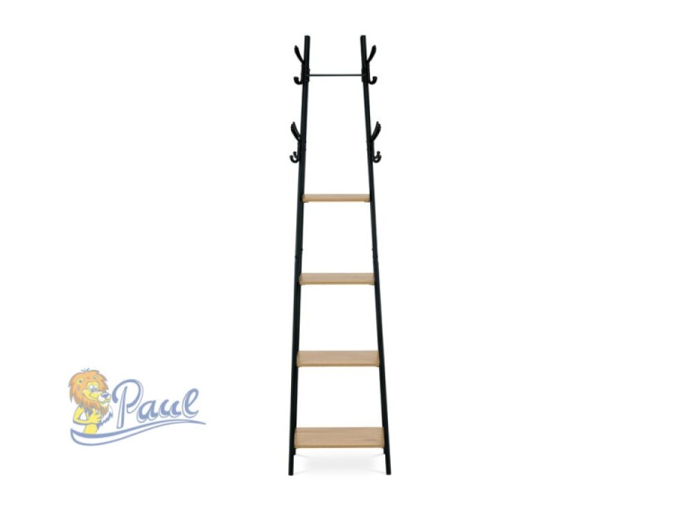 Věšák se 4 policemi, dekor divoký dub, MDF, černý lak