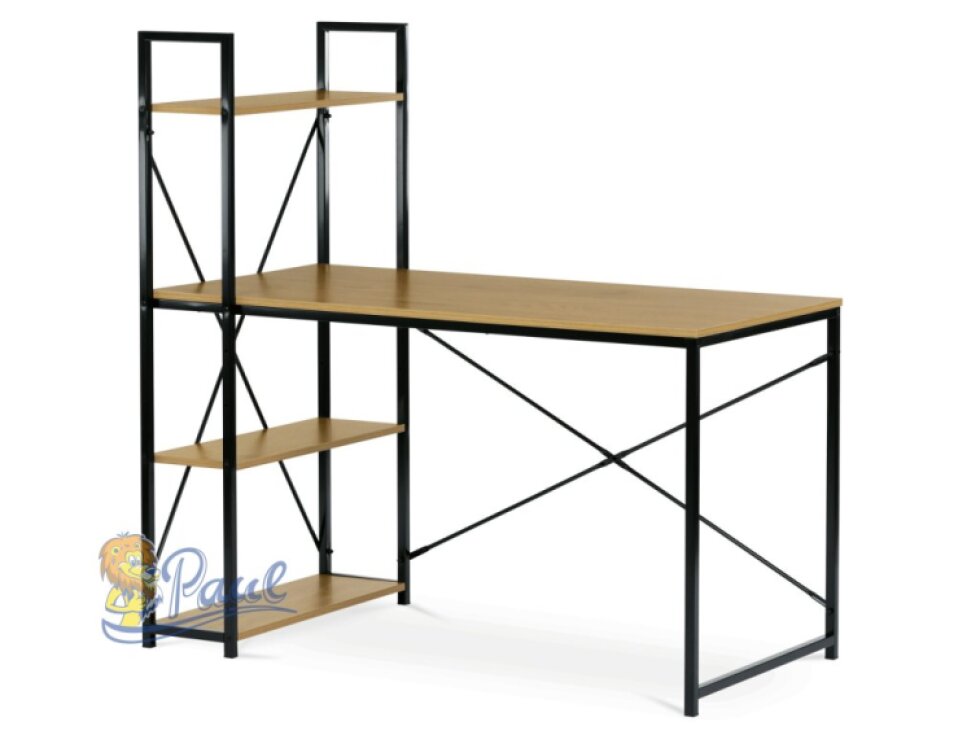 Stůl pracovní s regálem, MDF, dekor dub, černý kov