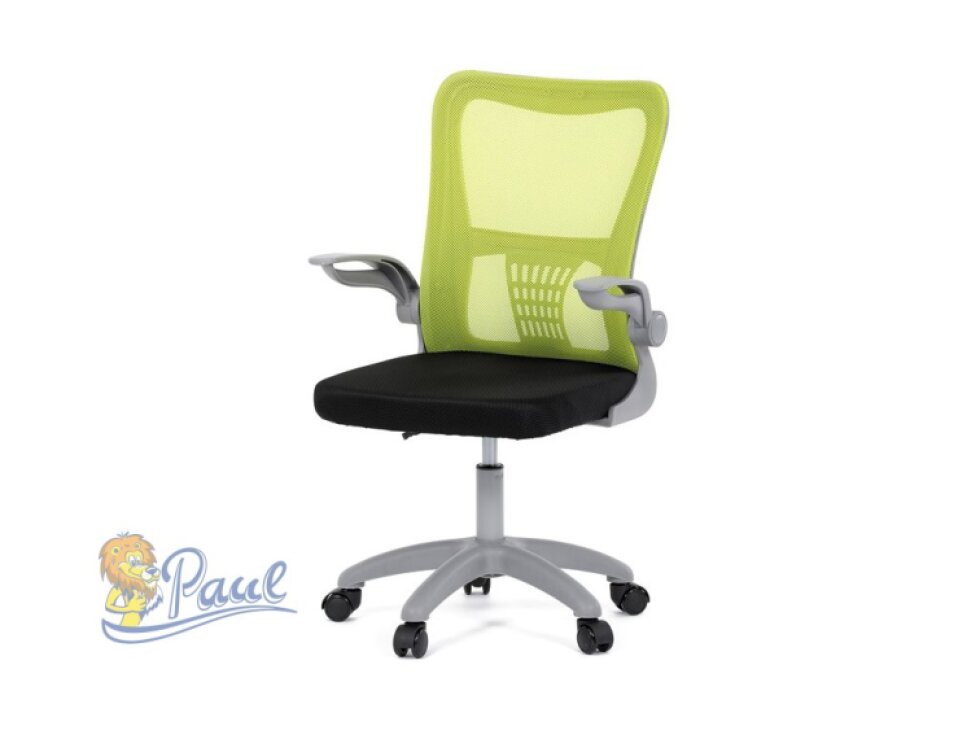 Kancelářská židle, zelená síťovina, šedý plast, kolečka na tvrdé podlahy