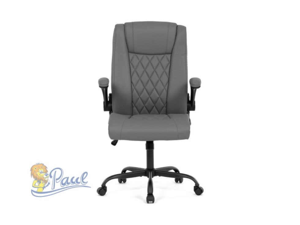 Křeslo kancelářské, šedá ekokůže, kovový kříž, kolečka na tvrdé podlahy