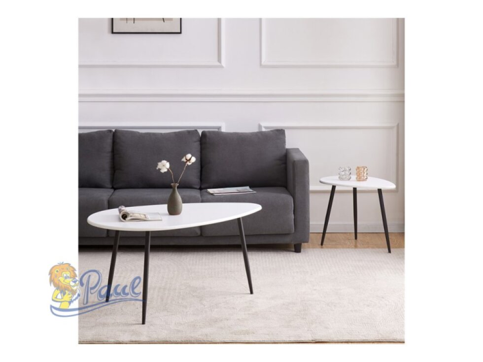 Konferenční stůl, MDF deska, bilý matt, černý kov