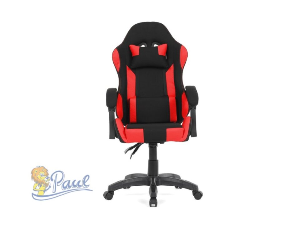 Herní křeslo, synchronní mechanismus, černá a červená látka, plast. kříž