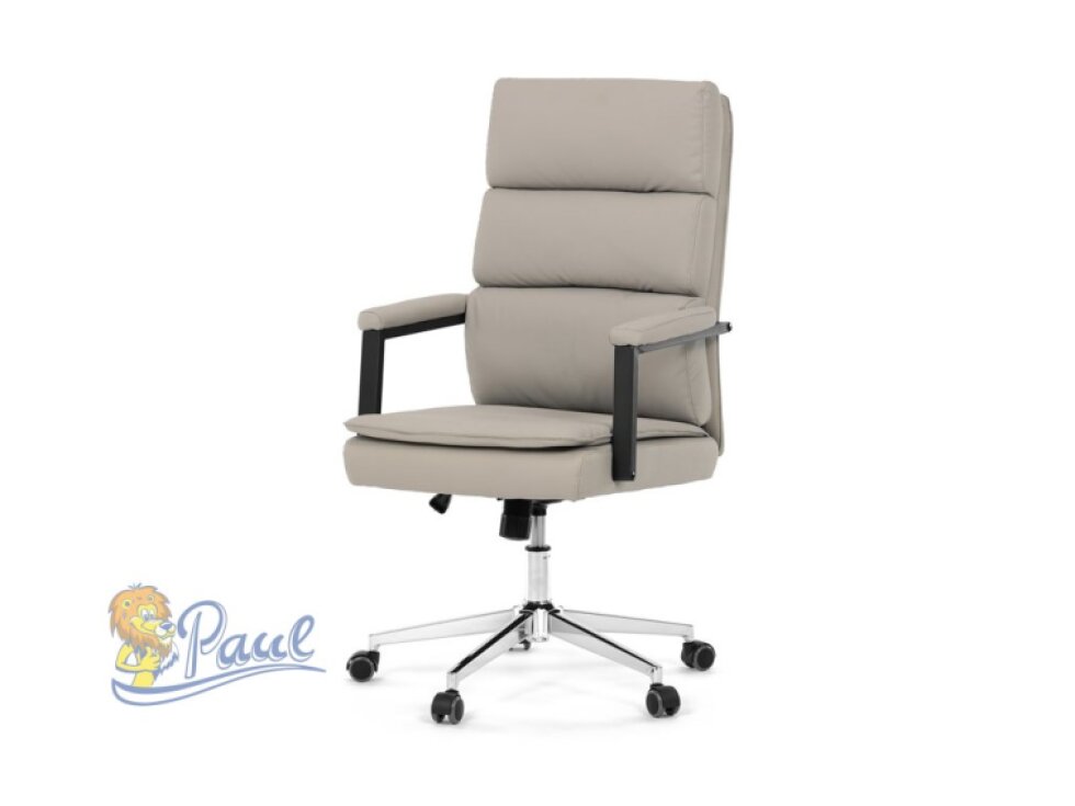 Křeslo kancelářské, béžová ekokůže, kříž kov chromový, houpací mechanismus, čalouněné područky