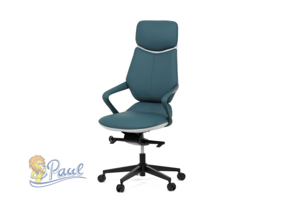 Kancelářské křeslo, zelená ekokůže, houpací mechanismus s aretací ve 4 polohách, kovový kříž, kolečka pro tvrdé povrchy