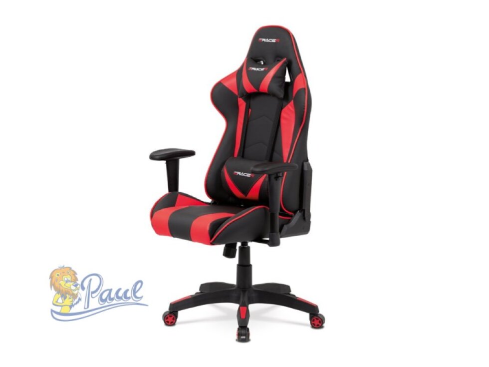 Kancelářská židle houpací mech., černá + červená koženka, plast. kříž