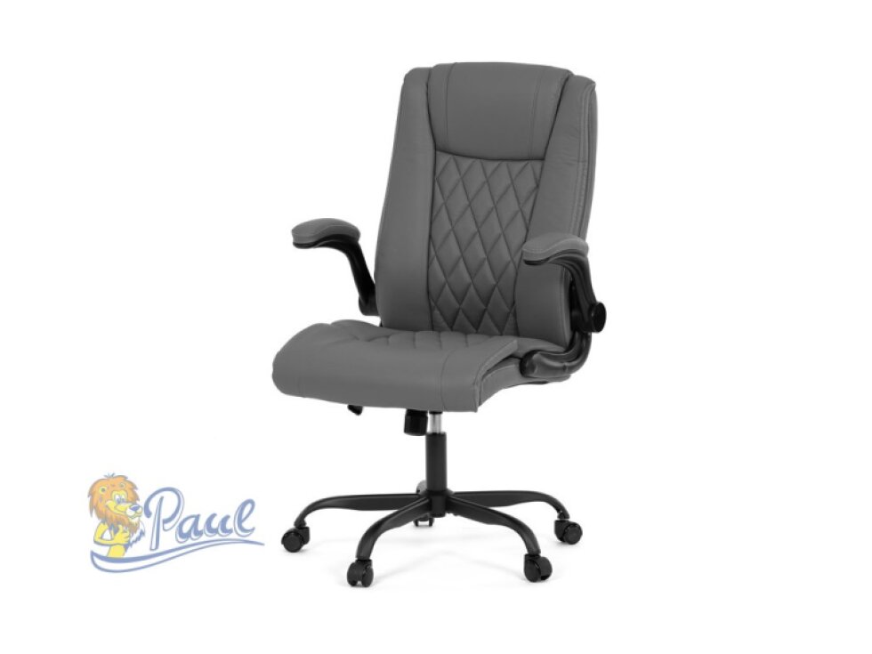 Křeslo kancelářské, šedá ekokůže, kovový kříž, kolečka na tvrdé podlahy