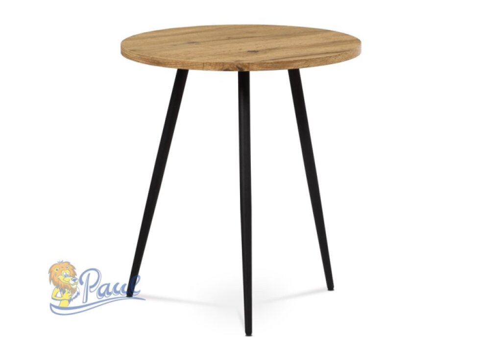 Přístavný stolek, MDF, dekor divoký dub, kov, černý lak