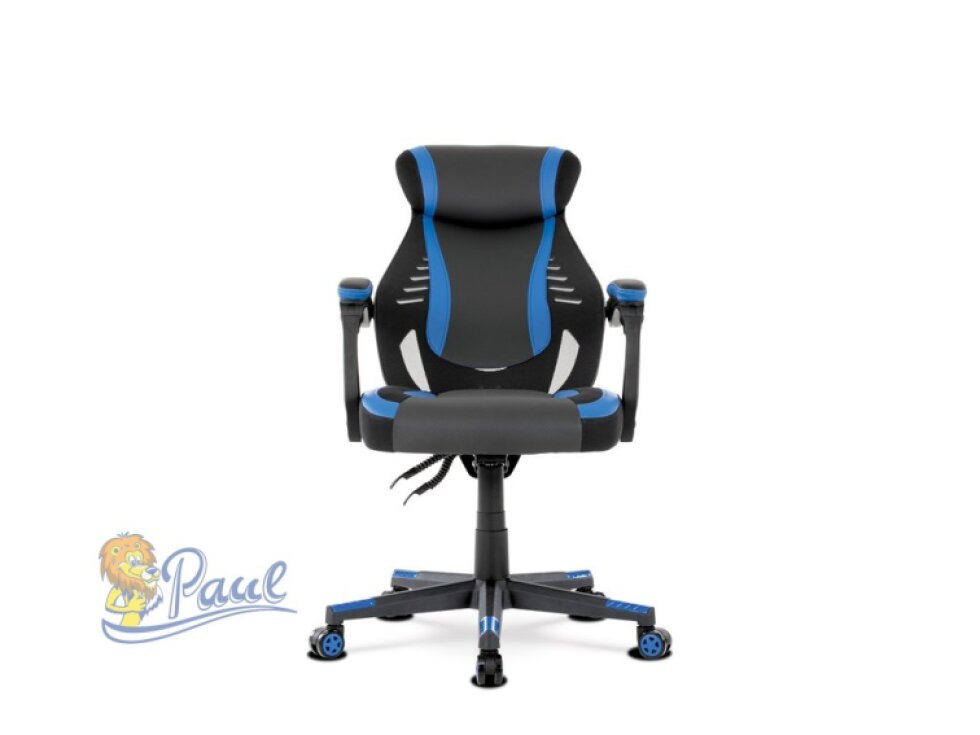 Herní křeslo, modrá, černá ekokůže a černá látka a síťovina MESH, PCA mech