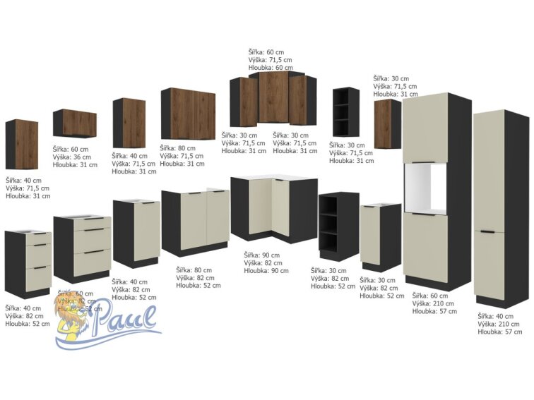 Rohová kuchyňská linka 310x250 cm Monza / Arona