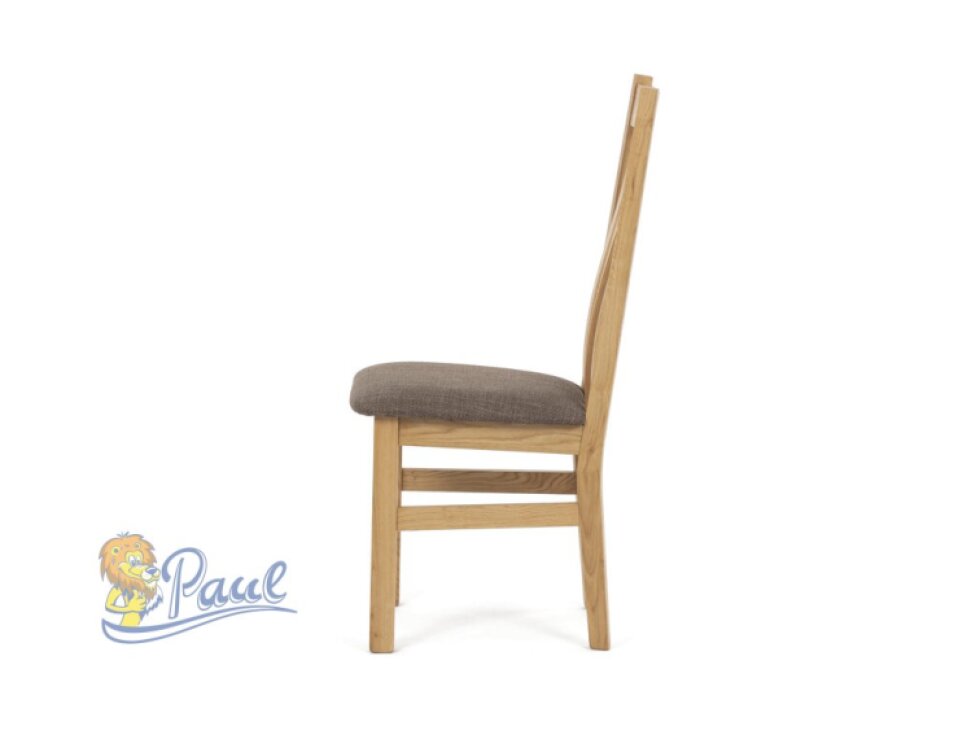 Dřevěná jídelní židle, potah čokoládově hnědá látka, masiv dub, přírodní odstín