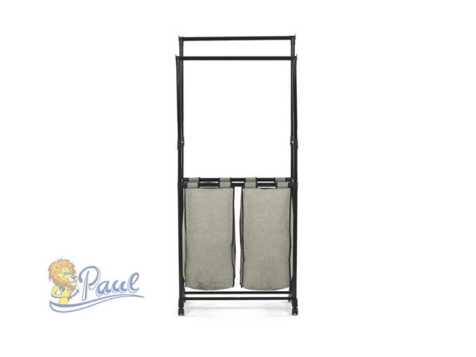 Věšák dvouramenný s košem na prádlo, černý plast.