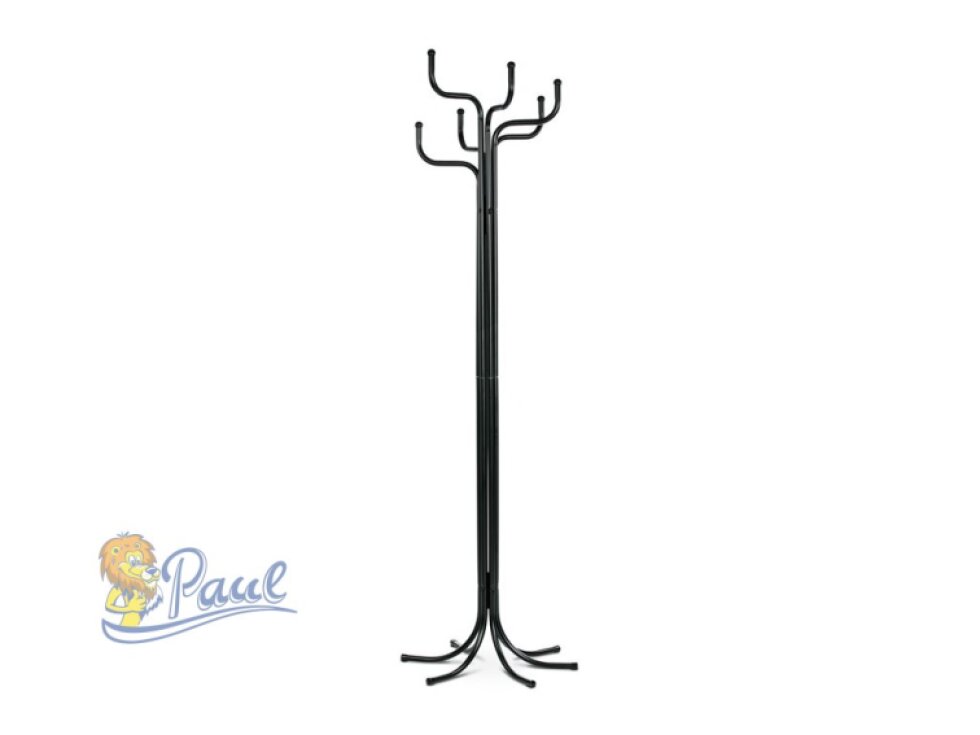 Věšák stojanový, kovová konstrukce, černý matný lak, výška 188 cm, nosnost 12 kg