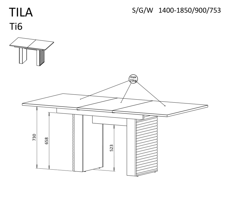 Jídelní stůl s rozkladem Tila TI6