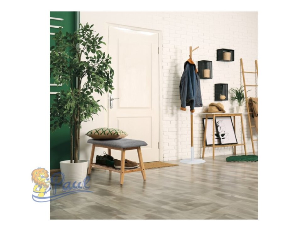 Věšák dřevěný stojanový, masiv bambus, bílá barva + přírodní odstín