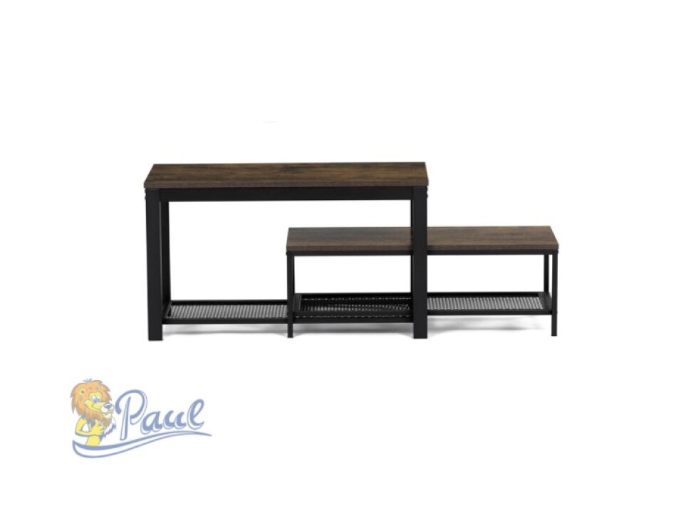 Botník 2 police, MDF dekor staré dřevo, kov - černý matný lak