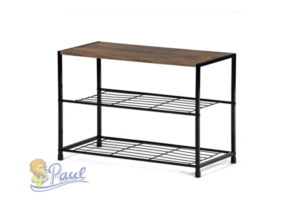 Botník, 2 police, MDF, dekor staré dřevo sonoma, černý kov