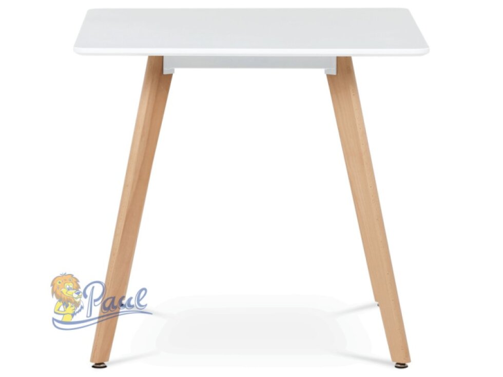 Jídelní stůl 80x80x75 cm, MDF, bílý matný lak, masiv buk