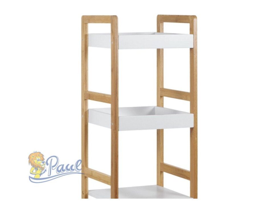 Regál, 4 police, masiv bambus, přírodní odstín, MDF, bílý matný lak, nosn. 12 kg