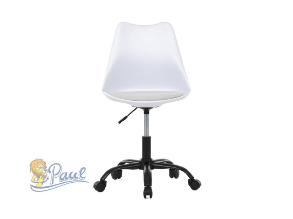 Židle kancelářská, bílá plastová skořepina, sedák bílá látka, kovový kříž