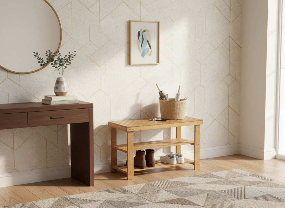 Botník / taburet, 2 police, masiv bambus, přírodní odstín