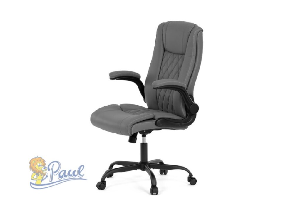 Křeslo kancelářské, šedá ekokůže, kovový kříž, kolečka na tvrdé podlahy