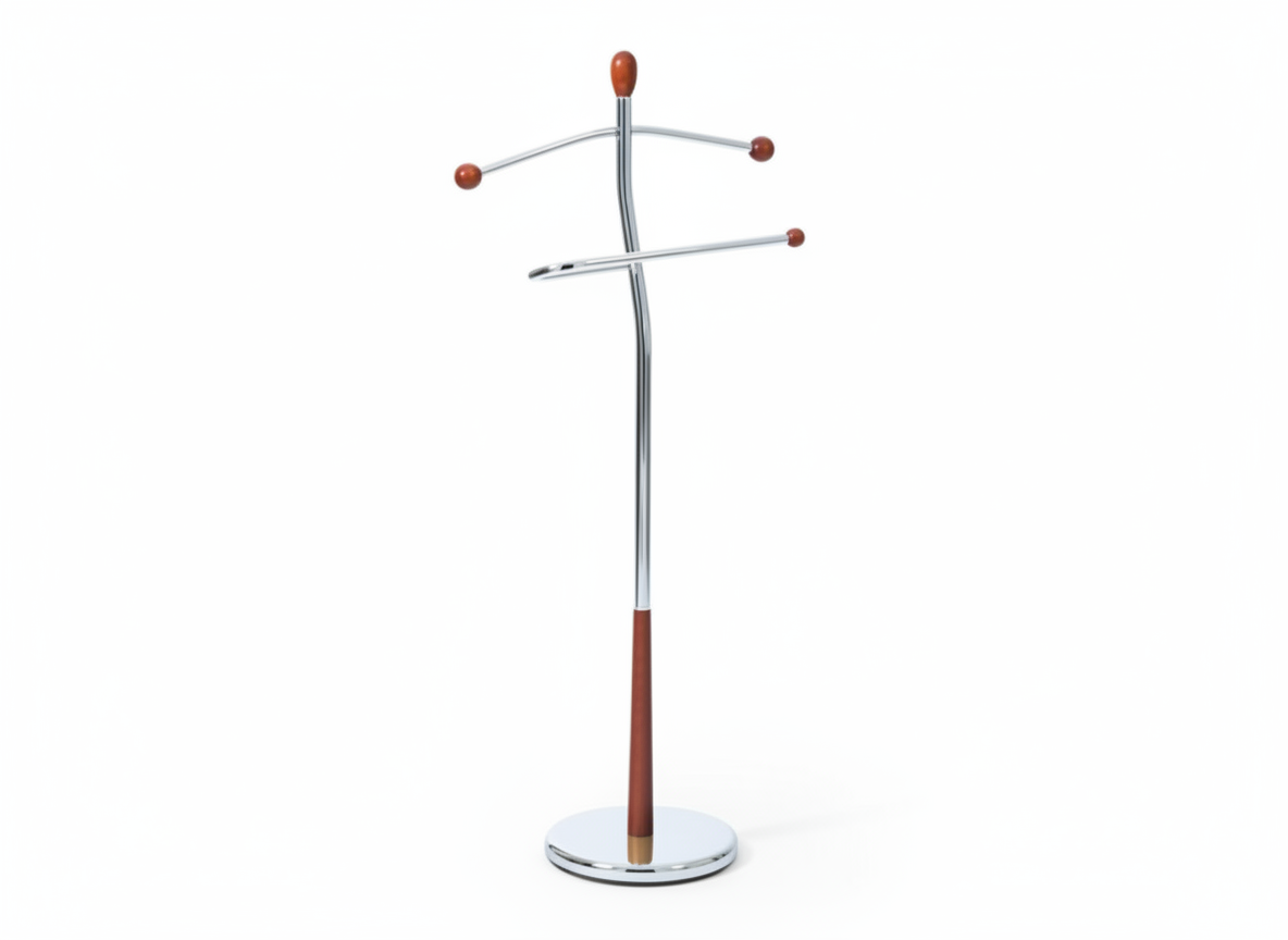 Němý sluha, výška 120 cm, masiv kaučukovník, hnědé moření, kov chrom, nos. 5 kg