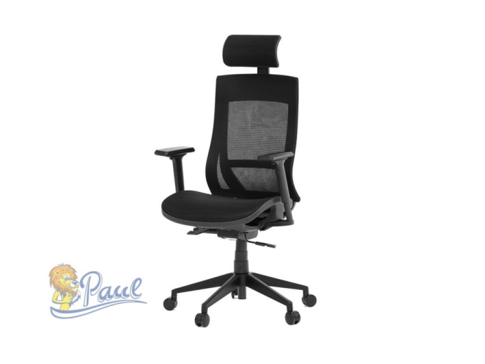 Kancelářská židle, černá látka, plastový kříž, výškově stavitelné područky, kolečka pro tvrdé podlahy